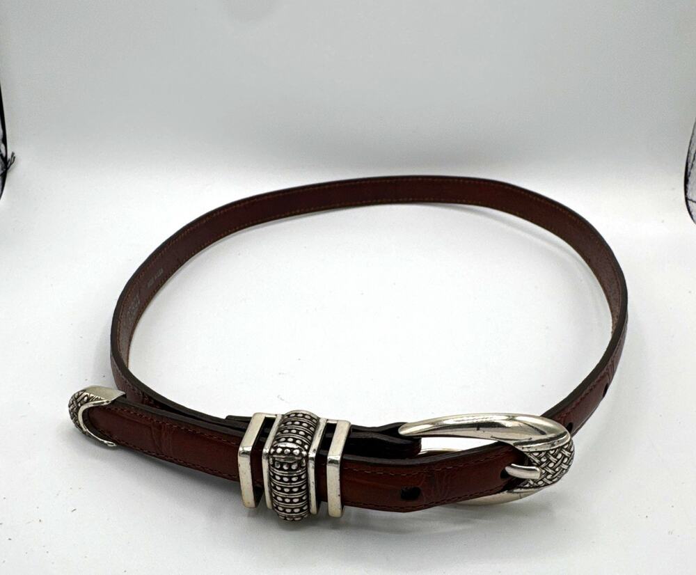 Vintage Brighton Leather Belt Size S Brown Western Boho Silver Buckle Made inUSA